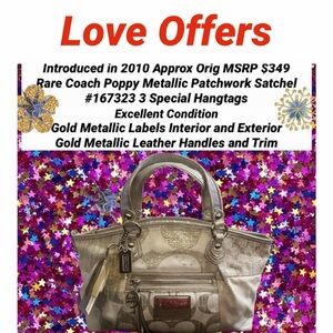 Coach Poppy Rare 3 Hangtags Satchel Metallic Patchwork 16732 Excel Condition